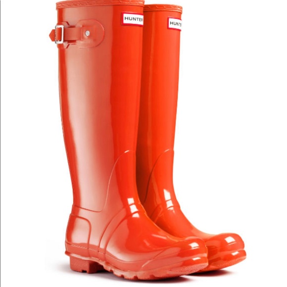 Hunter Shoes - High gloss orange Hunter boots